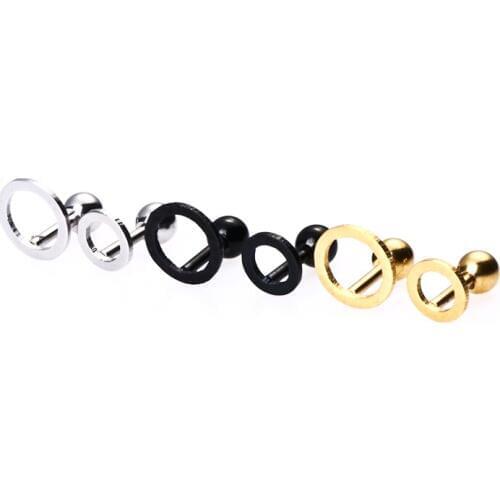 Hot Simple Ear Stud Earrings for Women Round Geometric Circle Vacuum Plating Titanium Gold Triangle Stainless Steel 60pcs/lot