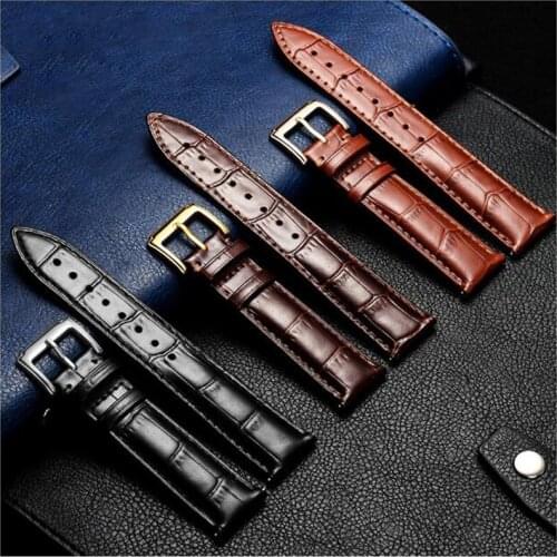 Watchband Black Real Leather Strap 14mm 16mm 18mm 19mm 20mm 21mm 22mm Watch Band Bracelet Metal Pin Buckle wristband For Men