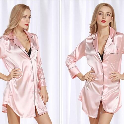 Shirt Nightgown Gown Womens Lounge Nightdress Feminine Pajamas 2021Summer Silk Nighties Home Robe Female Silky Sleepwear Dress