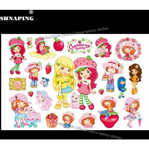SHNAPIGN Charlotte Aux Fraises Child Temporary Tattoo Body Art Flash Tattoo Stickers 17*10cm Waterproof Henna To Car Styling