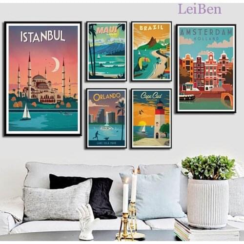 Nordic Canvas Art Painting Travel City Landscape Art Wall Poster New York Netherlands London Japanese Home Decoration Room Mural