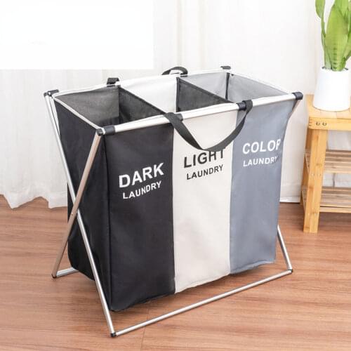 Foldable Dirty Laundry Basket Organizer Collapsible Three Grid Home Laundry Hamper Sorter Waterproof Laundry Basket Large