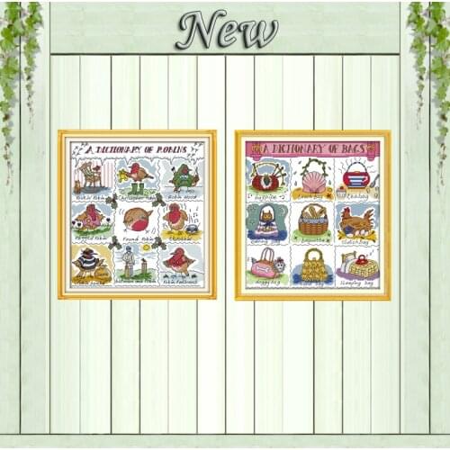Little bird dictionary cartoon bags paintings counted print on canvas DMC 11CT 14CT Cross Stitch kits embroidery needlework Sets