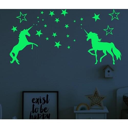 Glow In The Dark Unicorn Stars Wall Stickers For Kids Baby Bedroom Home Decor Luminous Unicorn Wall Stickers