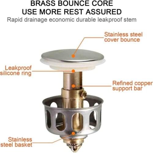 Universal Wash Basin Bounce Drain Plug Pop-up Bathroom Sink Draining Filter Basket for Home Kitchen Bathroom Basin Strainer P15D