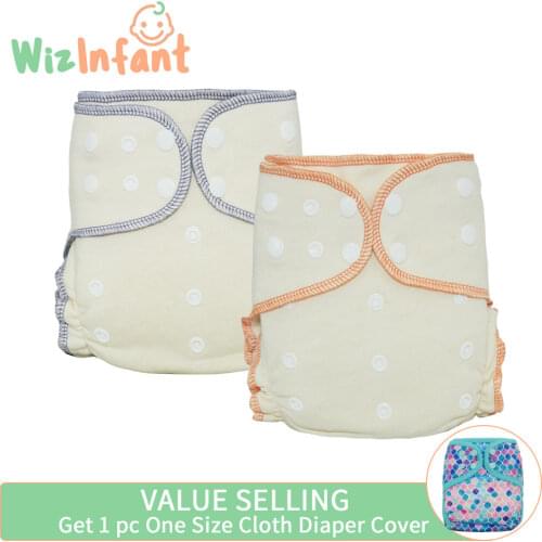 Wizinfant 2 Pcs Hemp Cotton Cloth Diapers Eco-Friendly Baby Diapers Ecological Adjustable +1 free onesize cloth diaper cover