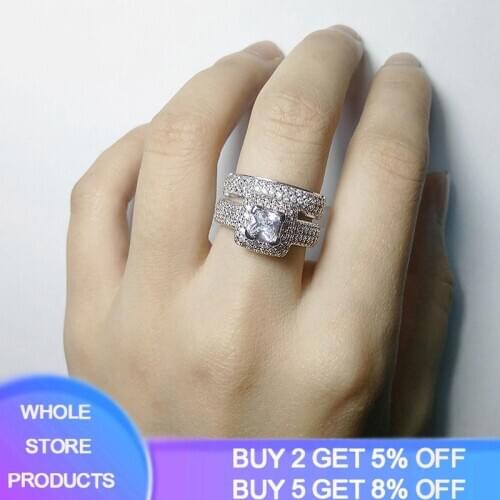 YANHUI Trendy Luxury 925 Sterling Silver Wedding Ring Set Band for Bridal Girls and Women Ladys Love Couple Pair Jewelry KR149