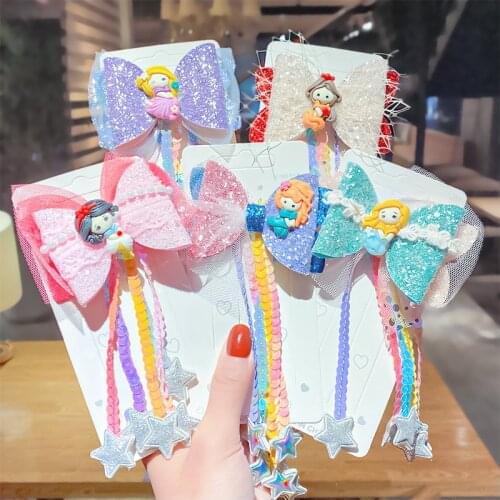 New Girls Lovely Double Layer Bow Princess Sequin Tassel Hair Clip Cute Headband Hair Decorate Hairpin Fashion Hair Accessories
