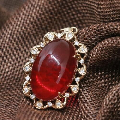 Factory outlet vintage red simulant resin beeswax oval pendant lvory drop wholesale women gold-color jewelry 28*38mm B1843