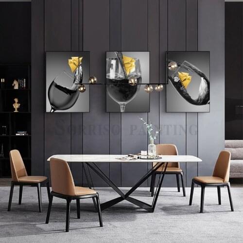 Yellow Sailboat In Wine Glass Modern Dining Room Canvas Painting Nordic Restaurant Bar Wall Art Prints Pictures Home Decor