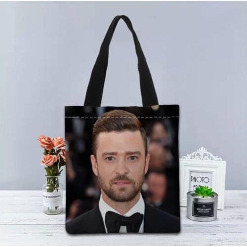 Custom Logo Justin Timberlake Printed Handbag Canvas Tote Bags Shopping Travel Casual Useful Shoulder Bag Women Bag 1208