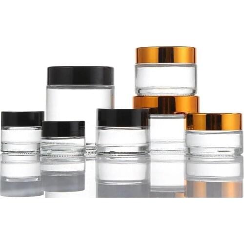 5g Glass Jar Cream Bottle Cosmetic Empty Container with Black Silver Gold Lid and Inner Pad for Lotion Lip Balm