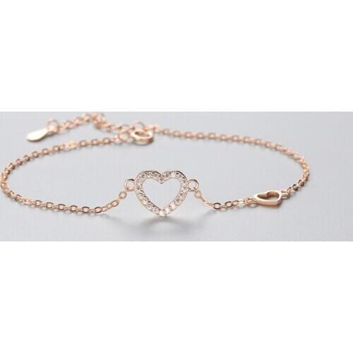 MloveAcc Sweet Double Heart Bracelets for Women 925 Sterling Silver Chain Bracelet Hand Jewelry