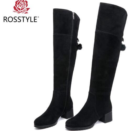 ROSSTYLE 2018 Slim Boots Sexy Over-The-Knee Suede Women Snow Boots Winter High Quality Round Toe Woman Shoes Black Size 35-41 H1