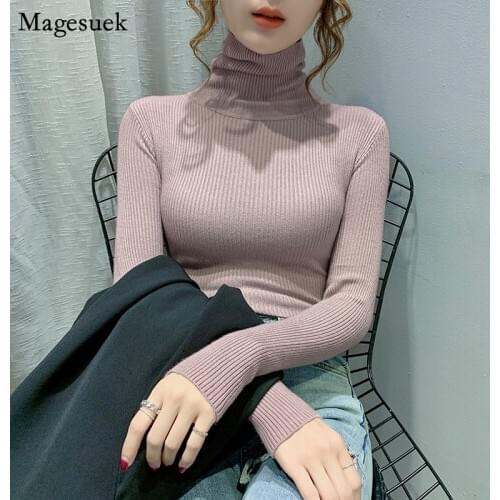 2021 Autumn Winter Pullover Women Sweater Slim Solid Knitted Turtleneck Sweater Jumper Long Sleeve Casual Woman Sweaters 11555