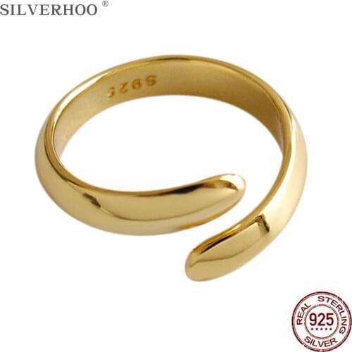 SILVERHOO Joker Rings For Women Korean Style 925 Sterling Silver Adjustable Ring Small Crowd Smooth Surface Student Fine Jewelry