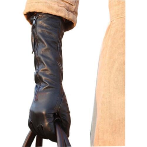 2018 Winter Women Solid Black Genuine Leather Gloves With Zipper Fashion Sheepskin Glove Warm Thermal Free Shipping L031NQ-5