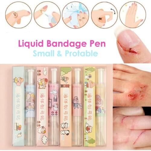 1PC Cute Cartoon Waterproof First Aid Liquid Bandage Pen for Small Cut Wounds Healing Gel Patch Medical Disinfecting Adhesive