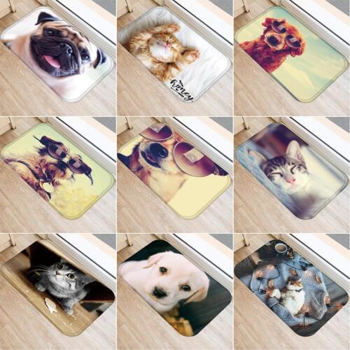 1 Pcs 40*60cm Cute Cat Dog Pattern Floor Mat Anti-Slip Carpet Doormat Indoor Kitchen Bathroom Living Room Door Mat Rug