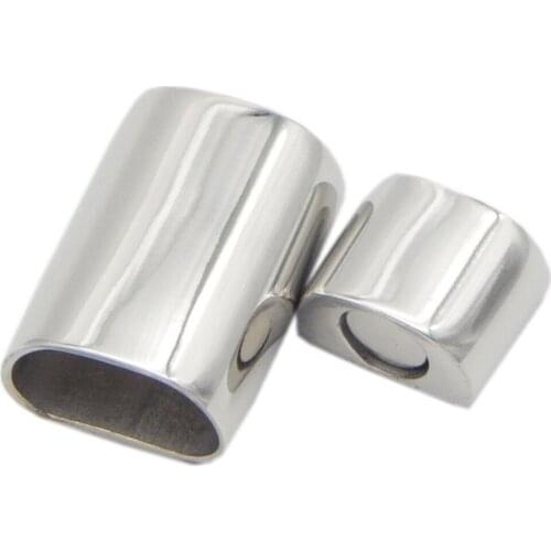 20pcs/lot hole: 9.3*4.8mm Silver Tone 316L Stainless Steel Magnetic Bracelet Clasps Connectors Leather Cord End Caps closures