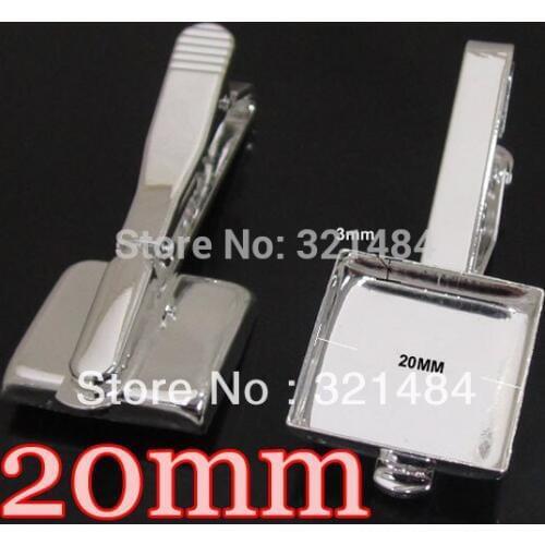 200pcs Silver plated Mens Tie Clip Blank Base Cufflinks Square 16mm bezel setting