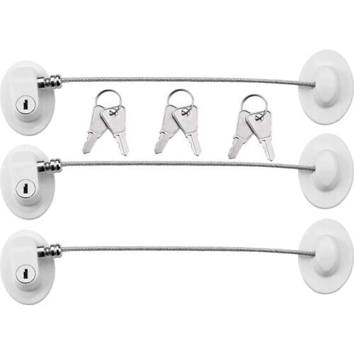3 Pieces Refrigerator Door Lock Strong Adhesive Freezer Door Lock File Drawer Lock Child Safety Cupboard Lock with Keys (White)