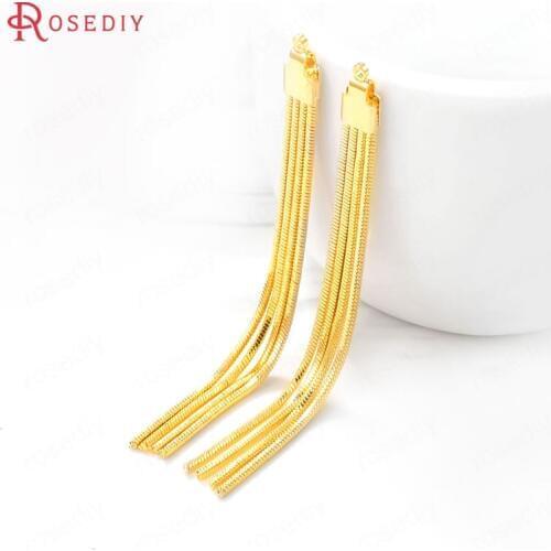 38131)4PCS 65x5MM 24K Gold Color Brass Snake Chain Tassel Charms Pendants Jewelry Making Supplies Diy Findings Accessories