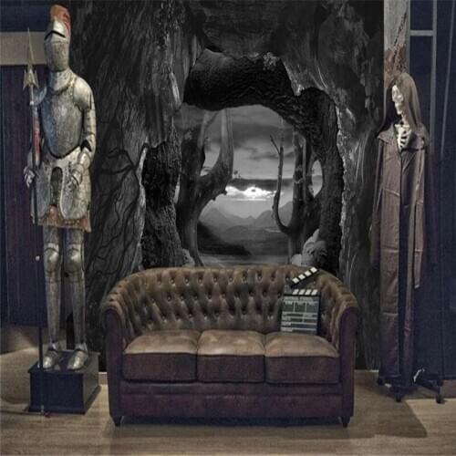 Customized 3d wallpaper mural cave stone wall horror forest 3d three-dimensional large background wall decoration wallpaper