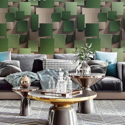 3D embossed gray green lattice deerskin velvet non-woven geometric living room wallpaper modern home decoration roll