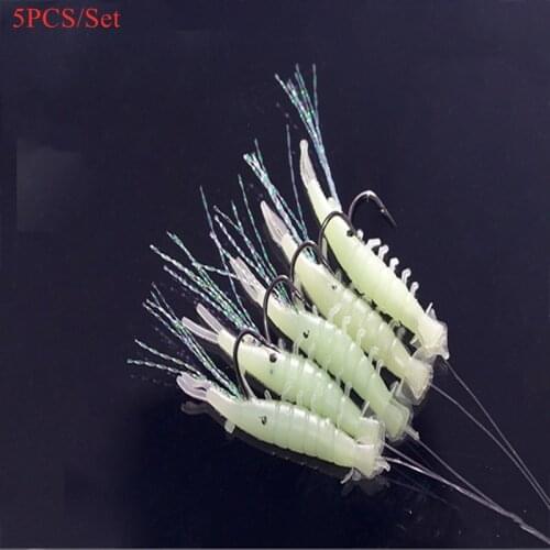 5Pcs 1.2cm Soft Rigs Fishing Lure Glow In The Dark Luminous Shrimp Bait Jigs Lure Soft Worm Artificial Fake Lure Baits Lures Set