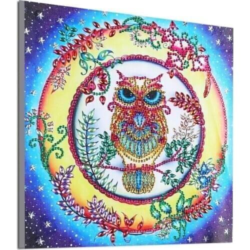 5D diamond embroidery circle diamond special Alien cartoon painting Owl in a wreath rhinestone crystal painting home decoration