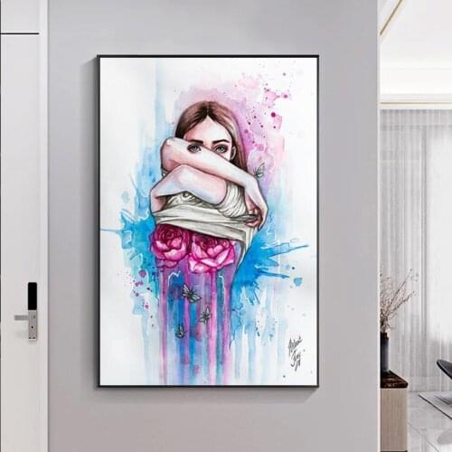 Watercolor Abstract Flower Woman Canvas Art Posters and Prints Pop Art Girls Canvas Paintings Street Art Picture for Home Decor