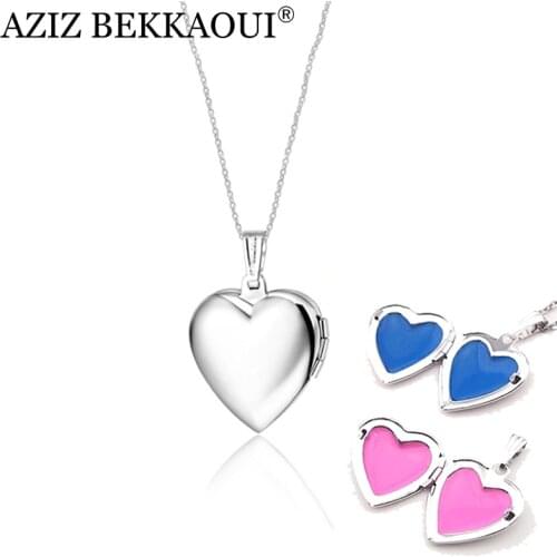 AZIZ BEKKAOUI lovely Heart Pendant Necklace Engraved Name Necklaces & Pendants Pink Blue Heart Pendant Necklaces For Women Men