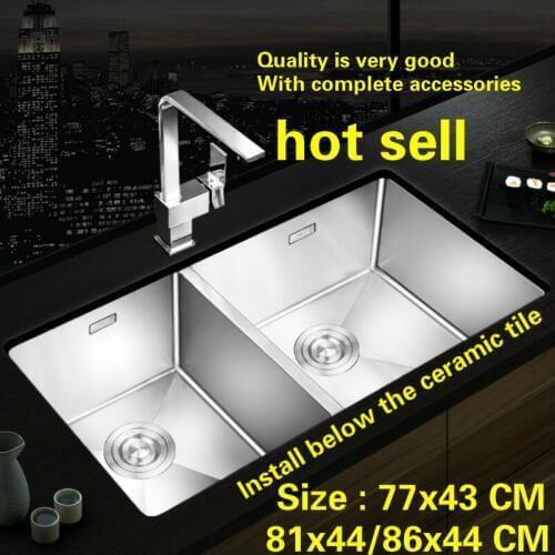 Free shipping Hot sell durable food-grade 304 stainless steel kitchen manual sink double groove big 770x430/810x440/860x440 MM