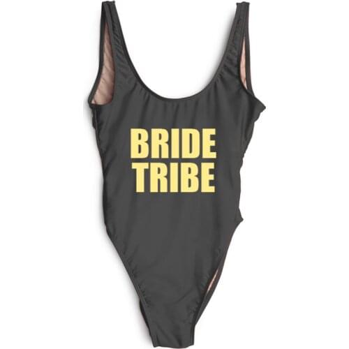 BRIDE TRIBE Letter Print One Piece Swimsuit Swimwear Women High Cut Bathing Suit Monokini Jumpsuit mayo badpak maillot de bain