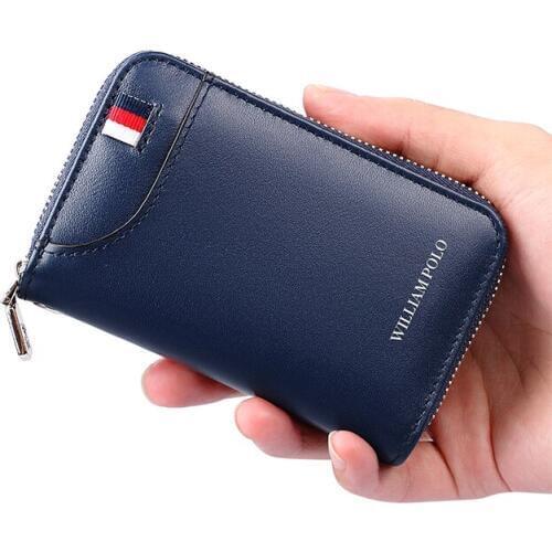 WILLIAMPOLO Men Wallet Car Key Case Key Holder Genuine Leather Double Zipper Credit Card Holder Organizer Multi Card Purse 2018