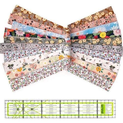 Dailylike 10 Pcs 1.25 x 78 inches Sewing Cotton Assorted Fabric Long Cotton Tape, Double Fold Bias Tape +Sewing Ruler