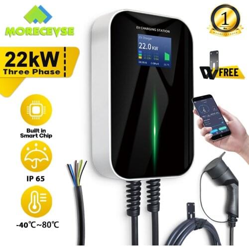 EV Charger EVSE Wallbox APP Electric Vehicle Charging Station Bluetooth Wifi with Type 2 Cable 32A 3Phase IEC 62196-2 for Audi