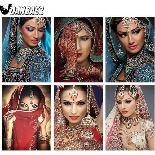 Indian Women Diamond Beauty Cross Stitch Embroidery Veil Mosaic Kit Handmade 5D Diy Inlaid Craft Decoration Gifts