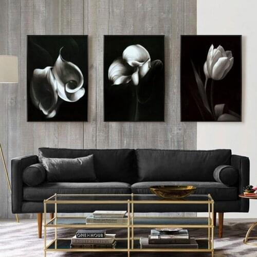 Calla Lily Flower Canvas Art Print Painting Black and White Posters Pictures for Living Room Bedroom Minimalist Home Decor
