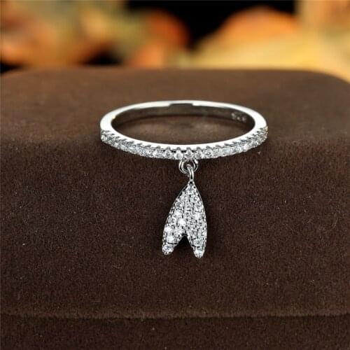 Classic White Zircon Small Stone Ring Geometric Letter V Pendant Ring Charm Gold Silver Color Wedding Rings For Women Bride Gift