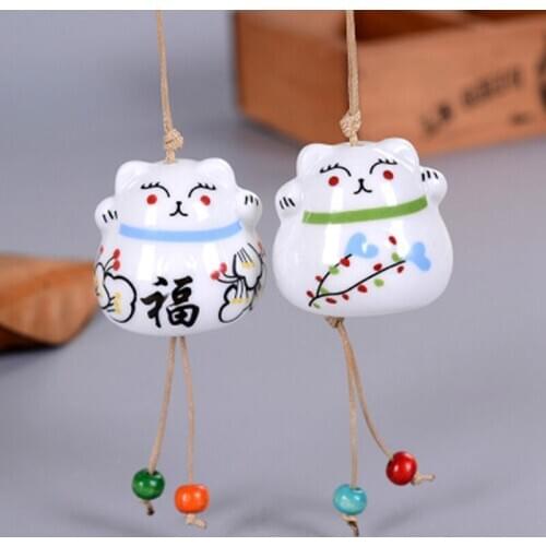 1PCS Fortune Cat Wind Car Chimes Ceramics Cats Windbell Home Garden Hanging Bells Art Crafts Decor Ornaments Gifts
