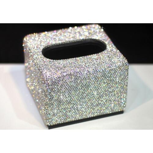 Crystal Diamond Paper Towel Box For Napkins Creative Pink Tissue Container Toilet Tissue Box For Car Home Decoration Gifts