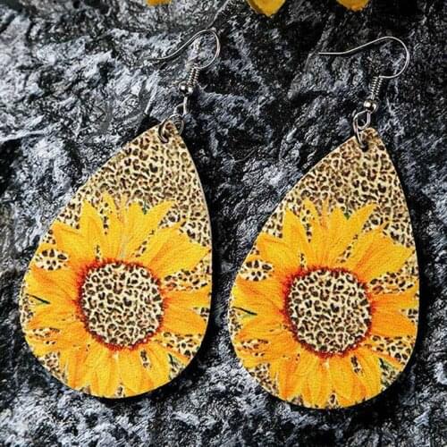 Trendy Sunflower Earrings For Women Water Drop Elegant Leopard Earrings Jewelry Accessories Hot Sale Girl Gift