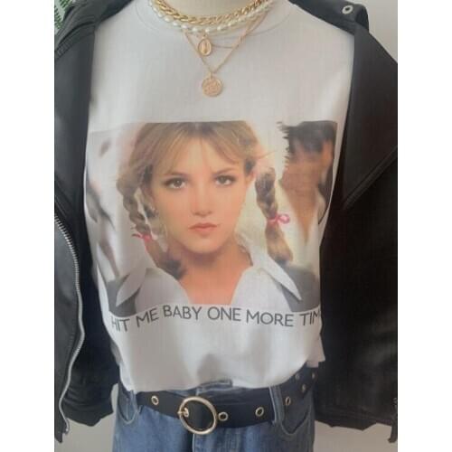 Sunfiz HJN Fashion Tops Hit Me Baby One More Time T-Shirt Womens 90s Fashion Britney Spears Lyrics Tee Street Style Hipsters
