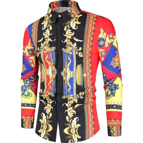 2021 Vintage Luxury Baroque Mens Button Down Dress Shirt Tuxedo Shirts Fashion Stage Streetwear Show Shirt Men Camisa Masculina