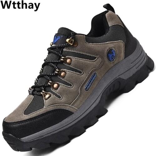 Mens Climbing Hiking Shoes Couples Lace Up Sneaker Leather Designer Outdoor Trainers Non-slip Men Trekking Shoes Zapatos Hombre