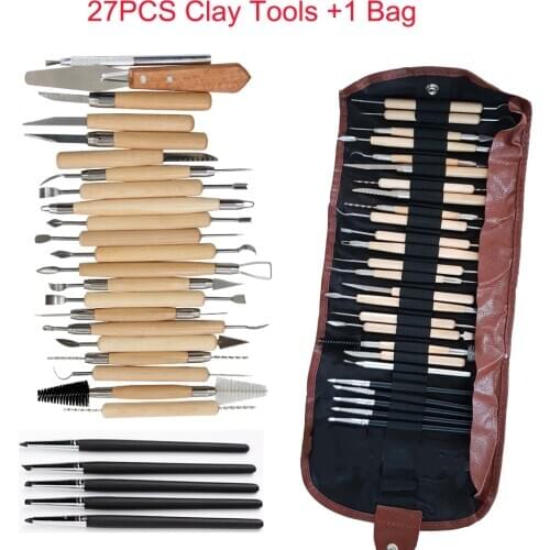 27Pcs Arts Crafts Clay Sculpting Tools Set Modeling Carving Tool kit Pottery & Ceramics Wooden Handle Modeling Clay Tools Set