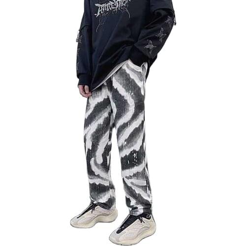 New Fashion Camouflage Jeans Men Casual Stripe Denim Pants Straight Trousers Loose Baggy Streetwear Hiphop Harem Jeans Clothing