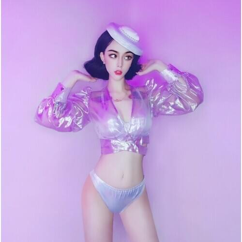 New Women Sexy Stage DjDs Costume Nightclub Female Singer Gogo Show Collar Dance Costume Sexy DJ Retro Stage Wear